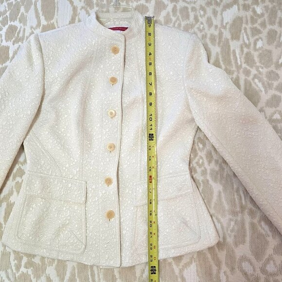 Anne Klein Off White Textured Jacket Mandarin Collar & Pockets Women Size 4 - Picture 4 of 9